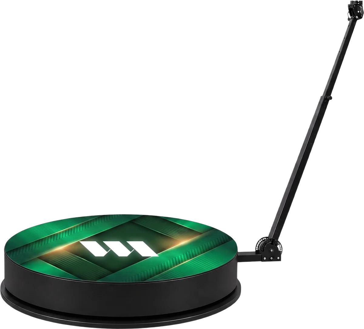 360 camera platform with rotating boom arm, shown in a WM Events custom wrap